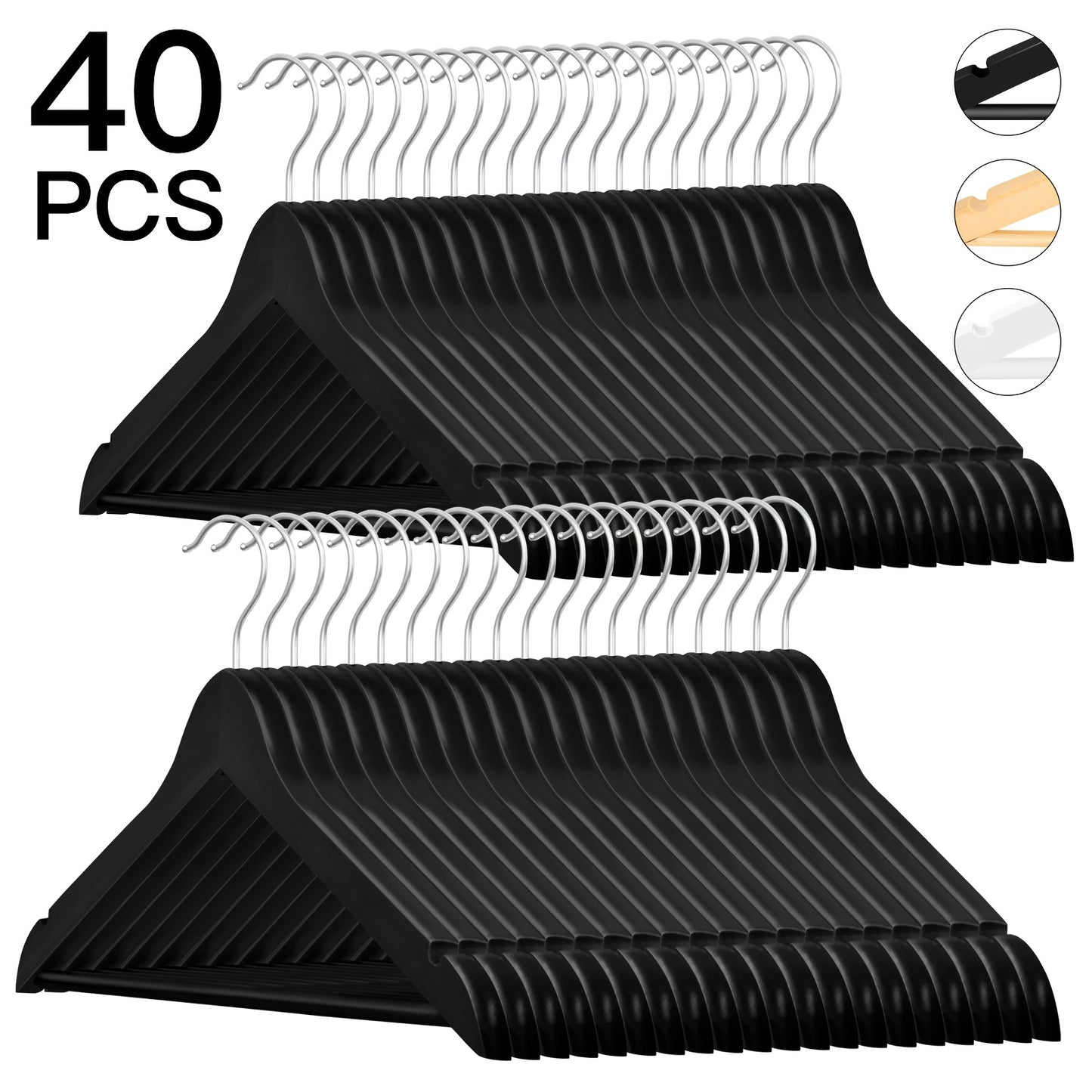 20/40pcs Wooden Coat Hangers, Strong Wood Hanger, with 360° Hook, Shoulder Notches for Suspenders, Coats, Jackets, Suits