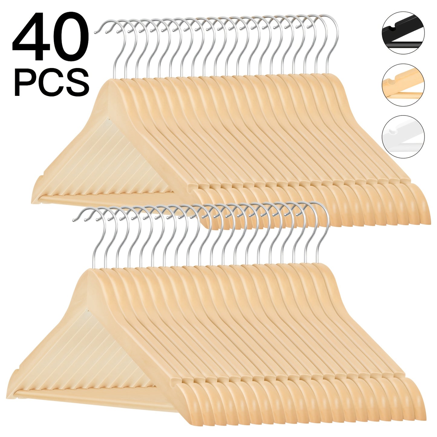 20/40pcs Wooden Coat Hangers, Strong Wood Hanger, with 360° Hook, Shoulder Notches for Suspenders, Coats, Jackets, Suits