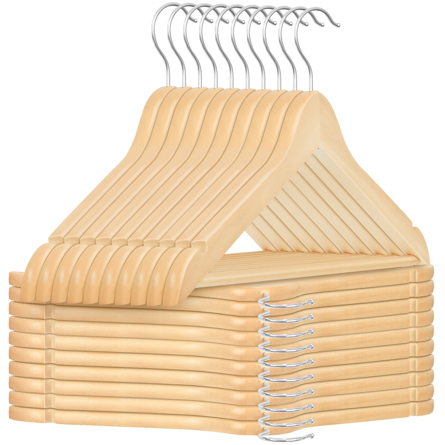 20/40pcs Wooden Coat Hangers, Strong Wood Hanger, with 360° Hook, Shoulder Notches for Suspenders, Coats, Jackets, Suits