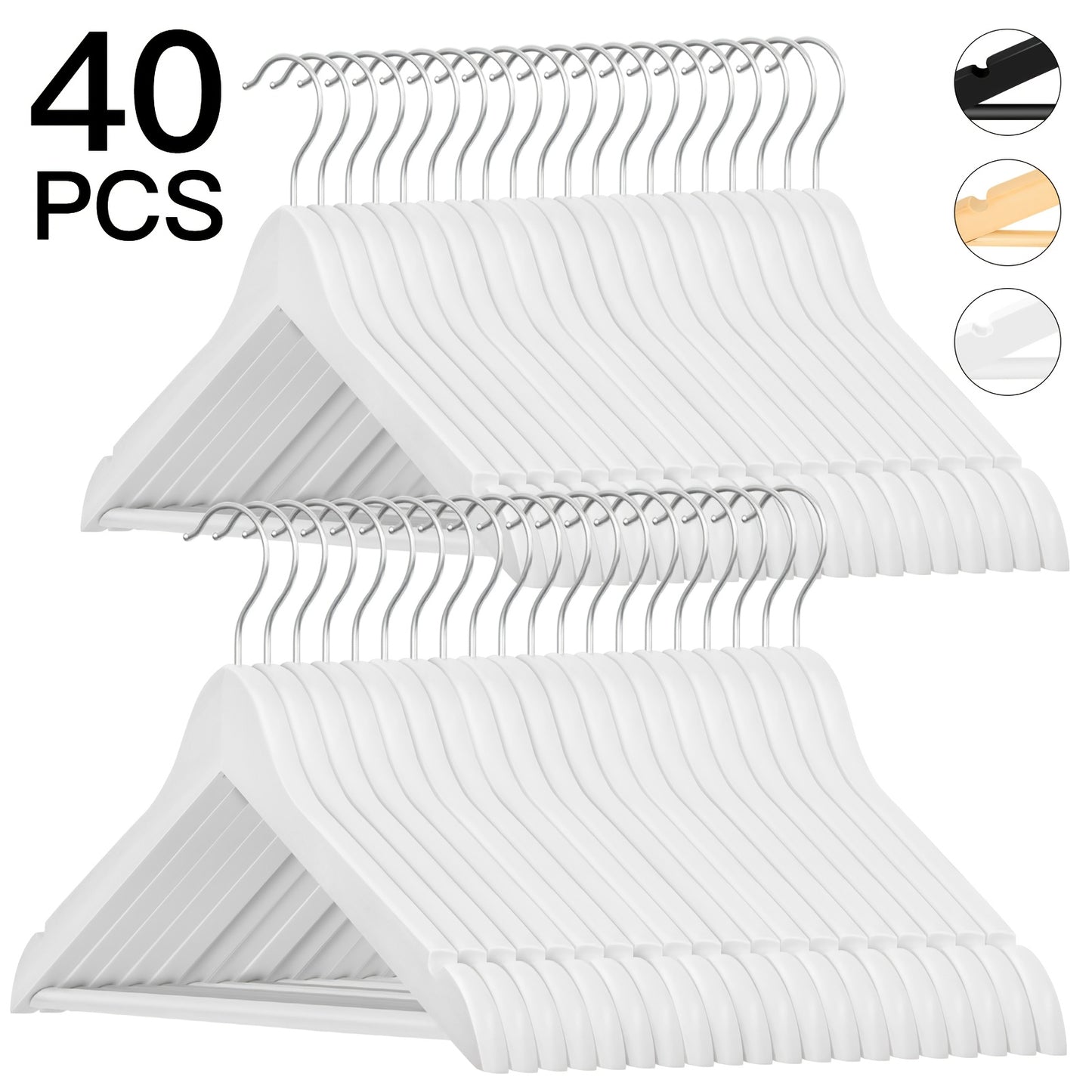 20/40pcs Wooden Coat Hangers, Strong Wood Hanger, with 360° Hook, Shoulder Notches for Suspenders, Coats, Jackets, Suits
