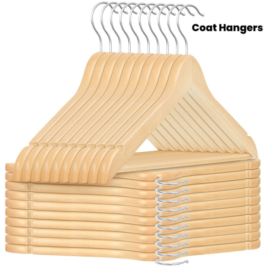 20/40pcs Wooden Coat Hangers, Strong Wood Hanger, with 360° Hook, Shoulder Notches for Suspenders, Coats, Jackets, Suits
